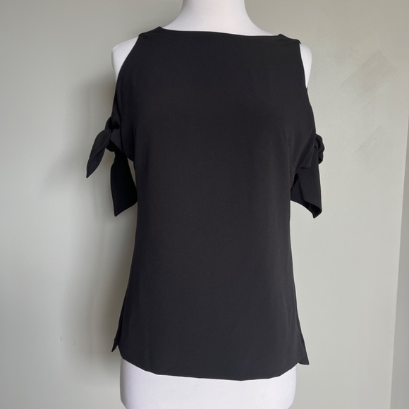 Ted Baker Yaele Black Cold-Shoulder Blouse Short Tie Sleeves Cocktail Top Tee - Picture 11 of 13